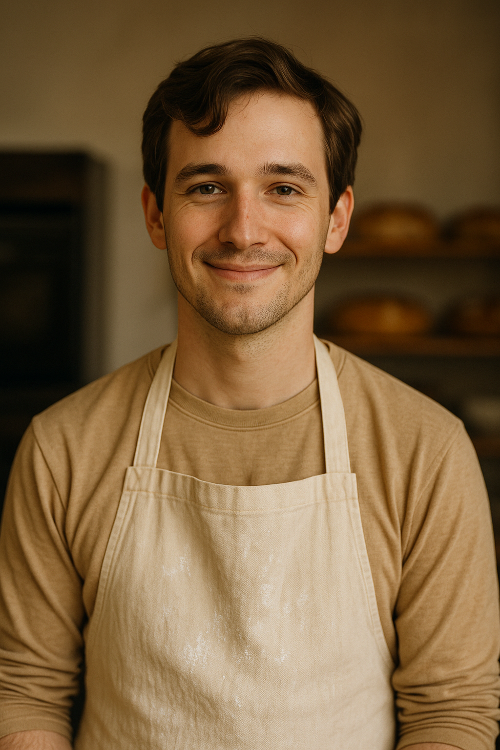 Baker smiling with flour-dusted hands